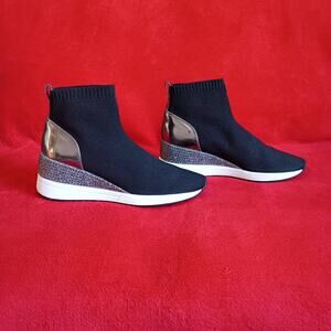 Michael Kors Skyler Booties Wedge Sneakers Sock Shoes Women Size 11 Gold/Silver